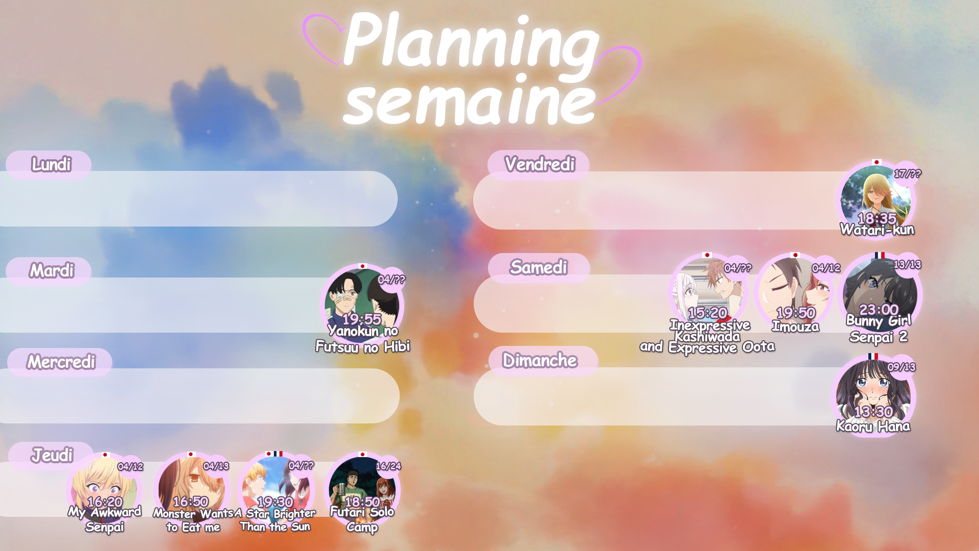Planning semaine — Animes de romance